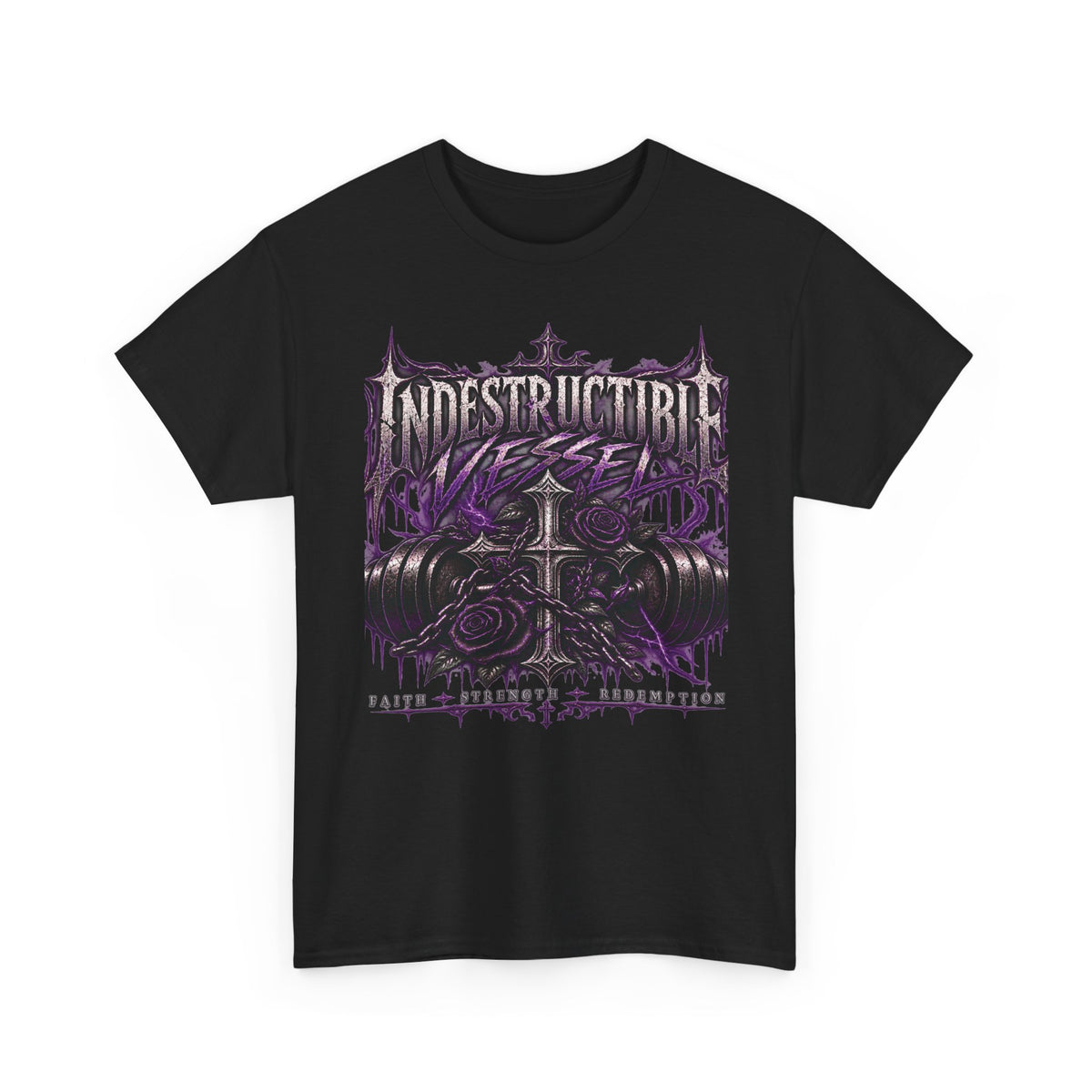 Indestructible Vessel Cross and Rose Graphic Tee |Gothic Faith Gym shirt