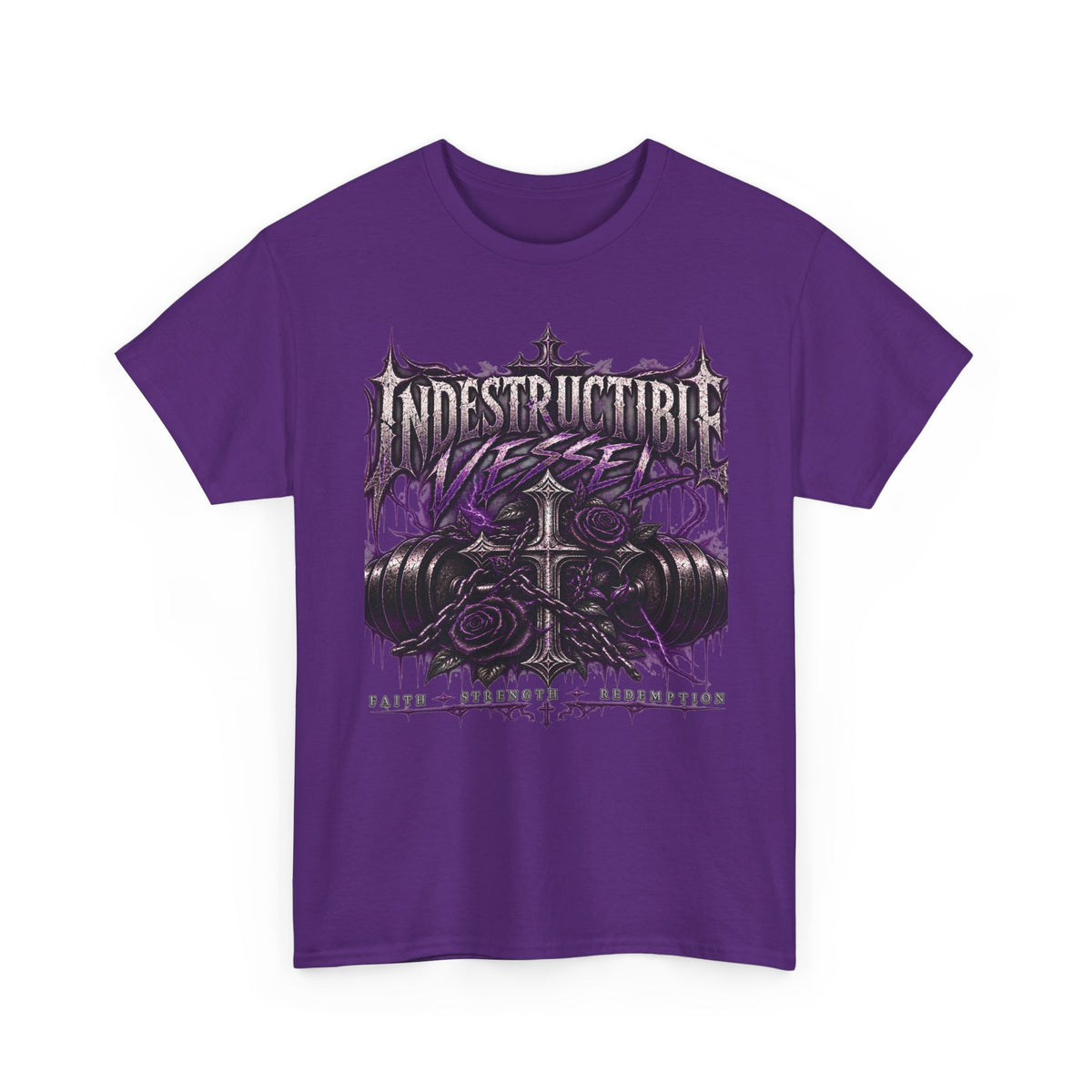 Indestructible Vessel Cross and Rose Graphic Tee |Gothic Faith Gym shirt